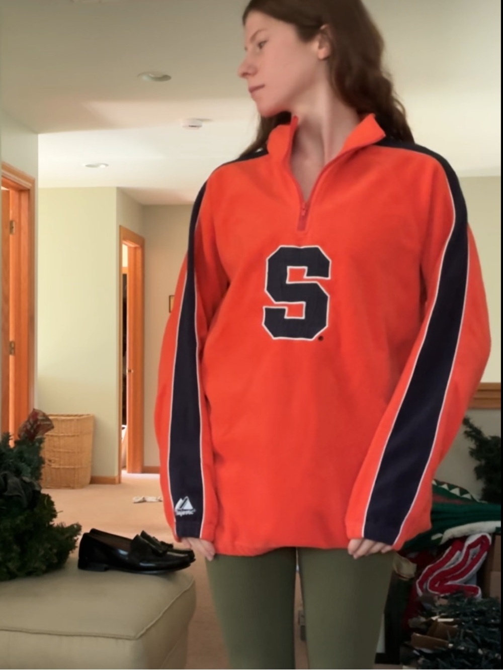 Syracuse University Orange Half-Zip Fleece Pullover Jacket with Navy Accent